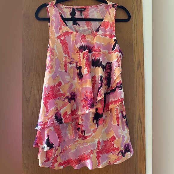 Daisy Fuentes Sleeveless Multi Color Ruffle Top Women's Size L - Picture 1 of 12
